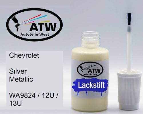 Chevrolet, Silver Metallic, WA9824 / 12U / 13U: 20ml Lackstift, von ATW Autoteile West.